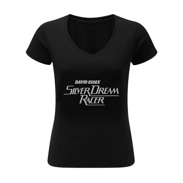 Silver Dream Racer Badge Ladies V Neck T Shirt - David Essex