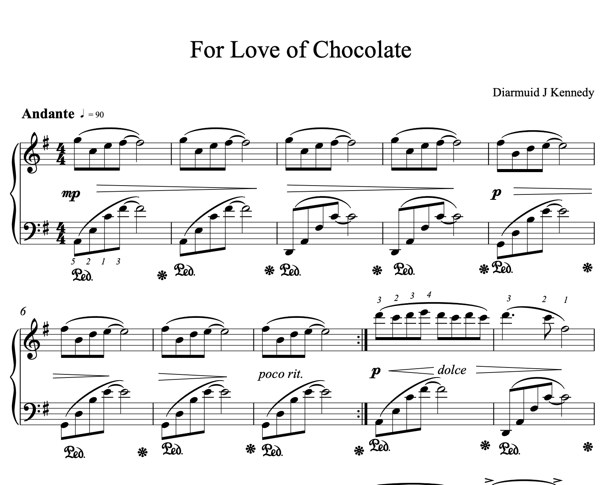 Download the "For Love of Chocolate" Piano Score here - DiarmuidJKennedy