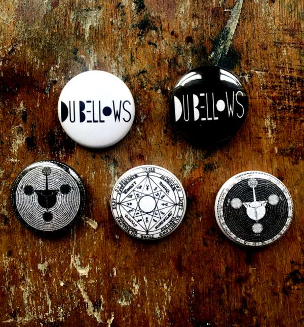 5 Badge Set: Du Bellows Logo/Alchemy designs. - Du Bellows
