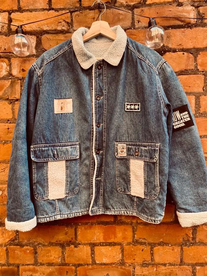 Vintage Denim Jacket with fleece lining - With patch - Huw & The Greater Good