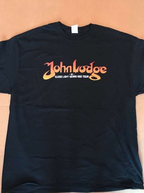 UK 2016 tour - Orange Logo on Black T-shirt with dates on rear - John Lodge of the Moody Blues