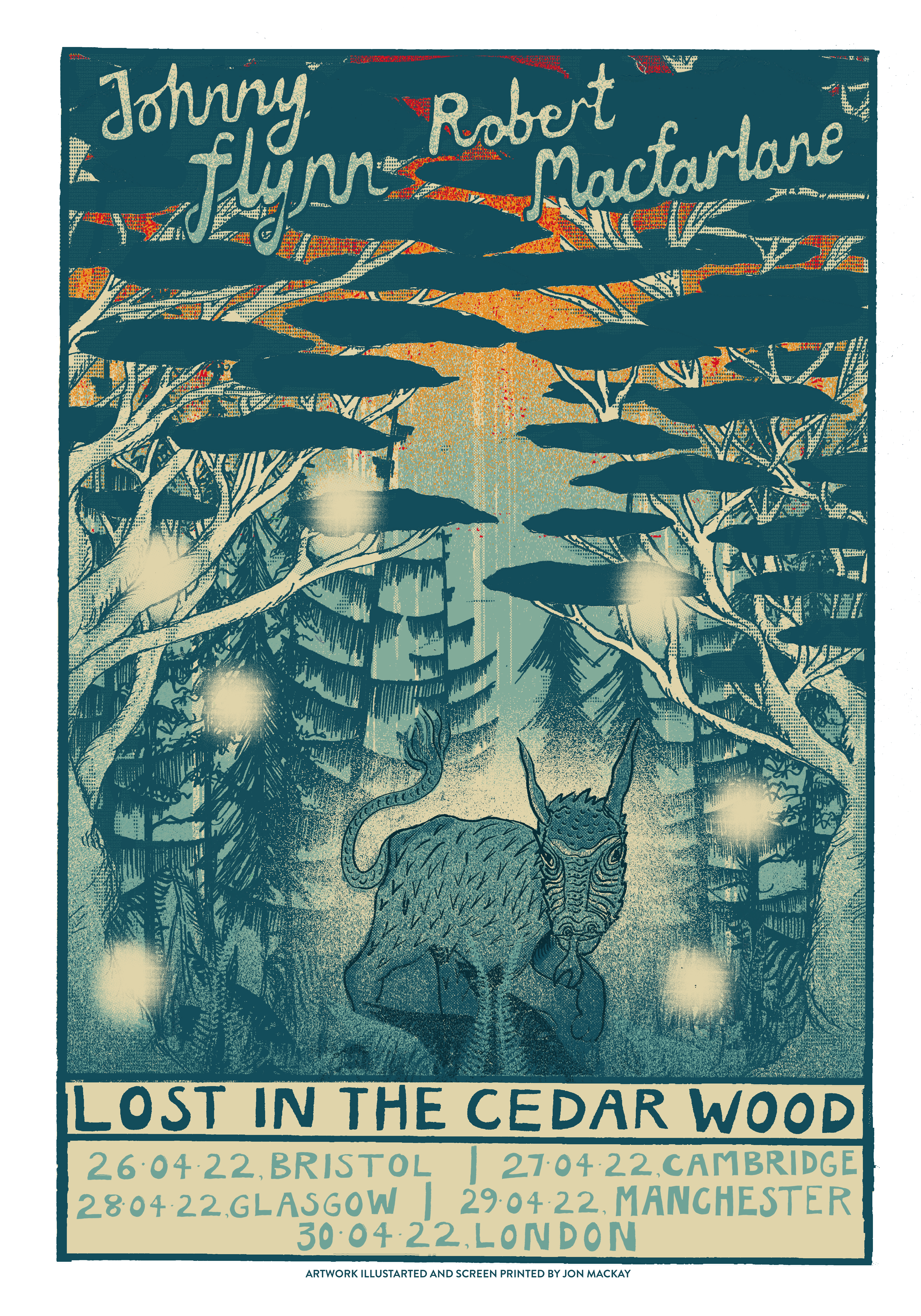 Johnny Flynn and Robert Macfarlane - Lost in the Cedar Wood Tour Poster - Johnny Flynn & The Sussex Wit (UK Merch)