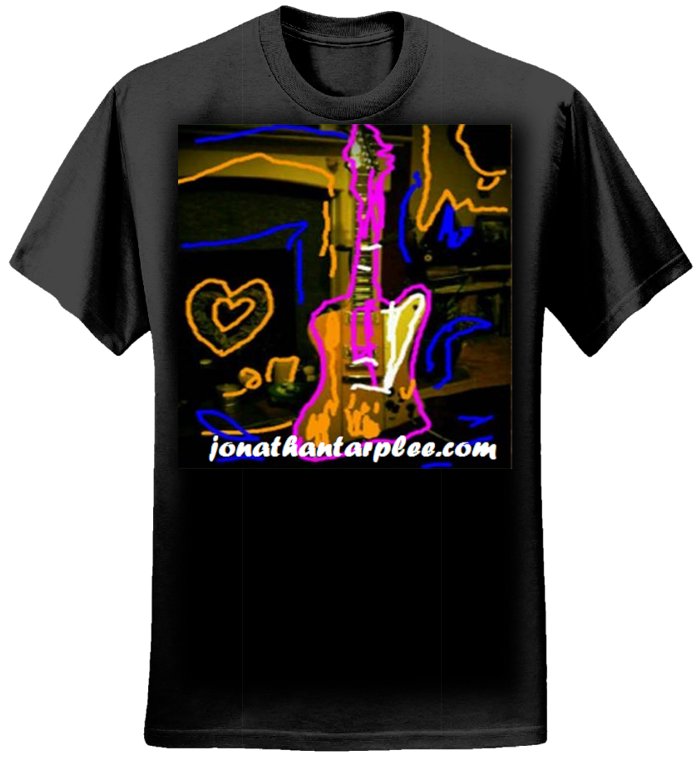JT 'drawn guitar' design T shirt, black. - Jonathan Tarplee