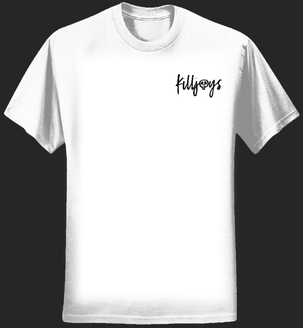Mens White T-Shirt with Black Killjoys  Logo - KillJoys