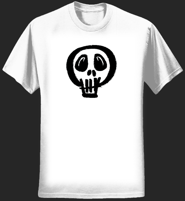 Men’s White T-Shirt with Large Black Skull - KillJoys