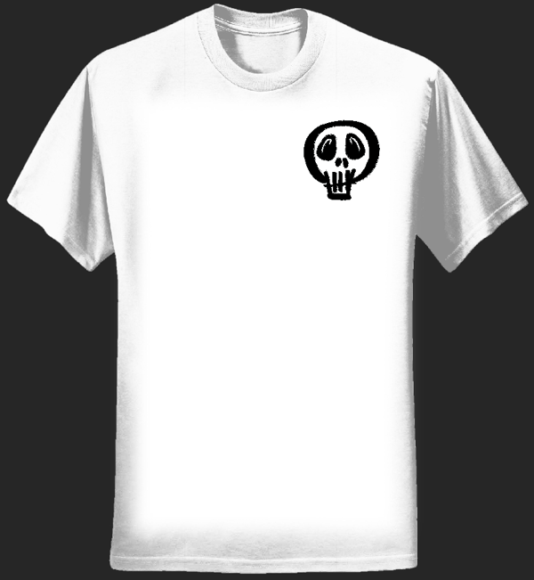 Mens White T-Shirt with  Small Black Skull - KillJoys