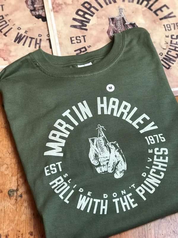 Army Green T Shirt 'Roll With the Punches' - Martin Harley