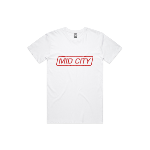 WHITE MID SHIRTY  W RED PRINT - MID CITY