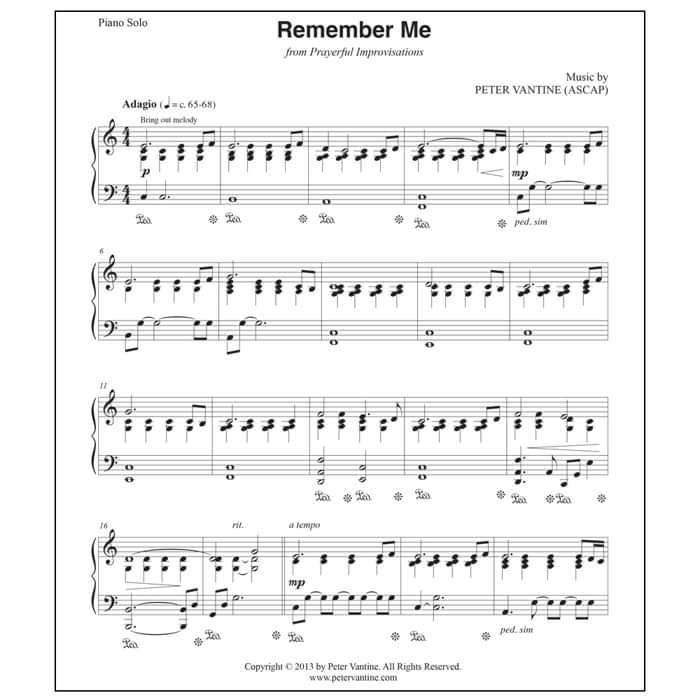 Remember Me (sheet music download) - Peter Vantine