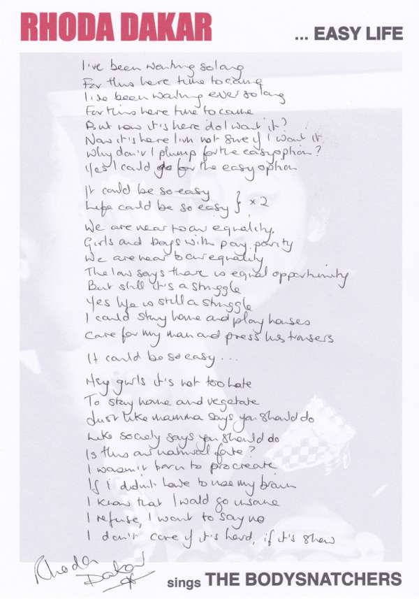 Handwritten Lyric Sheet - Easy Life - Rhoda Dakar