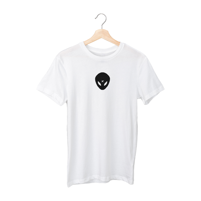 ''Alien in Disguise'' T-Shirt - White Tee, Black Alien (Size M) - Tally Spear