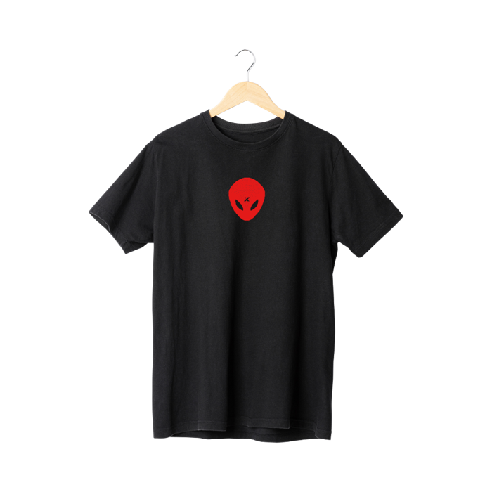 'Xtralien' T-Shirt - Black Tee, Red Alien (Size M) - Tally Spear