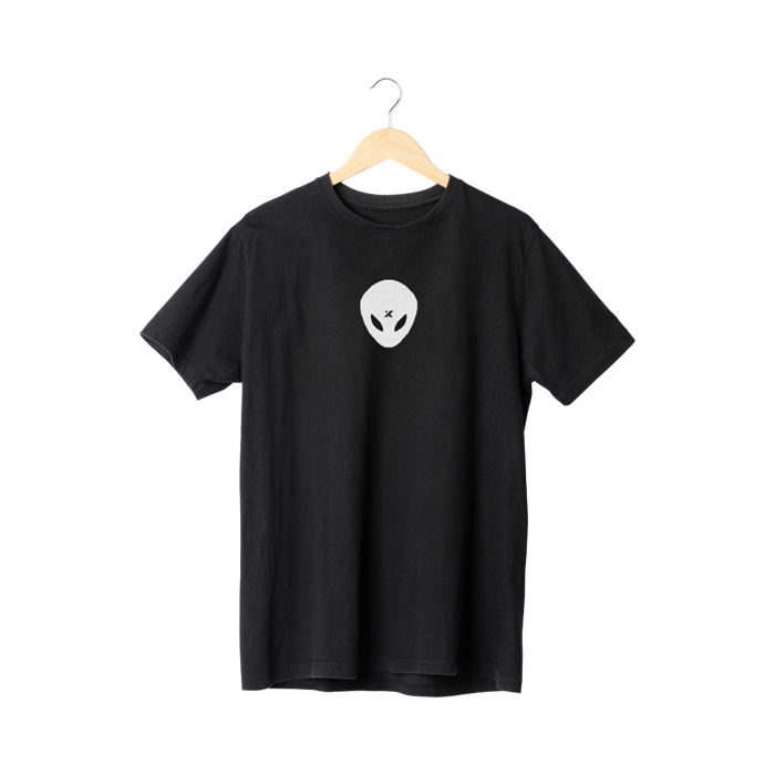 'Xtralien' T-Shirt - Black Tee, White Alien (Size L) - Tally Spear