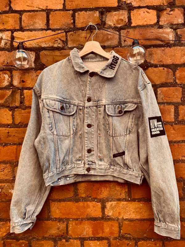 Vintage Denim Jacket - With Patch and colour print - The Greater Good