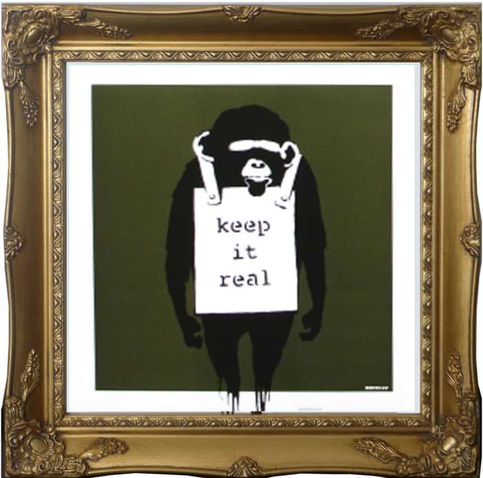 "Laugh Now / Keep it Real" BANKSY Olive (Framed) - DJ Trendy wendy