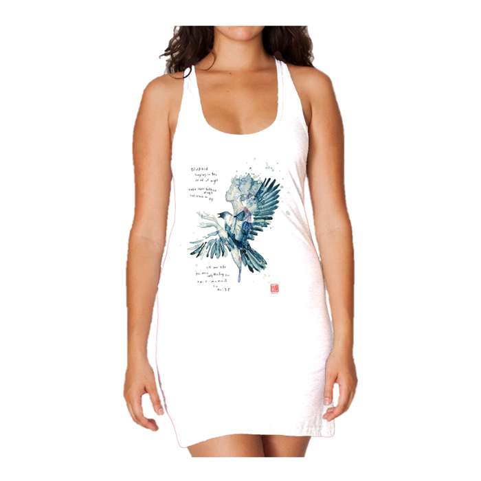 Beatles David Mack Blackbird Official Women's Long Tank Dress (White) - Urban Species