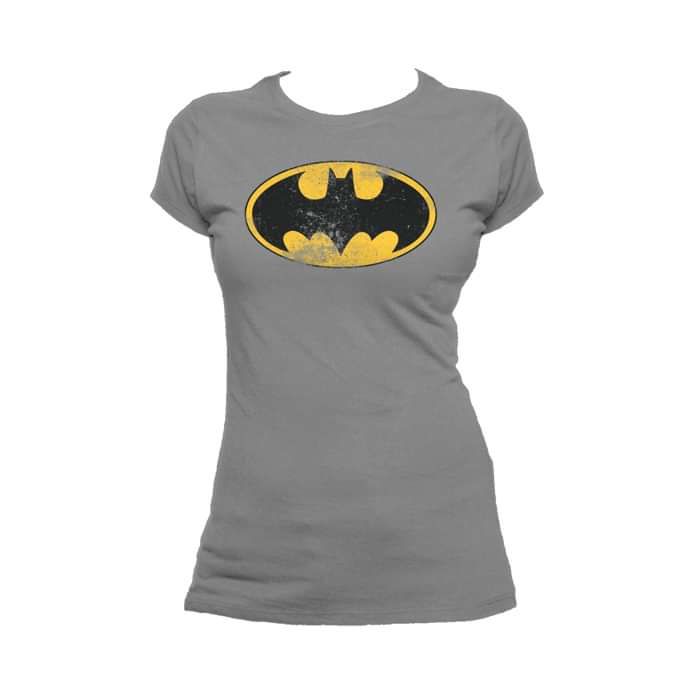 DC Comics Batman Logo Classic Distressed Official Women's T-Shirt (Charcoal Grey) - Urban Species