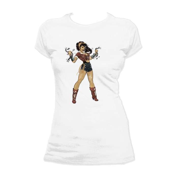 DC Comics Bombshells Wonder Woman Character Stance Official Women's T-shirt (White) - Urban Species