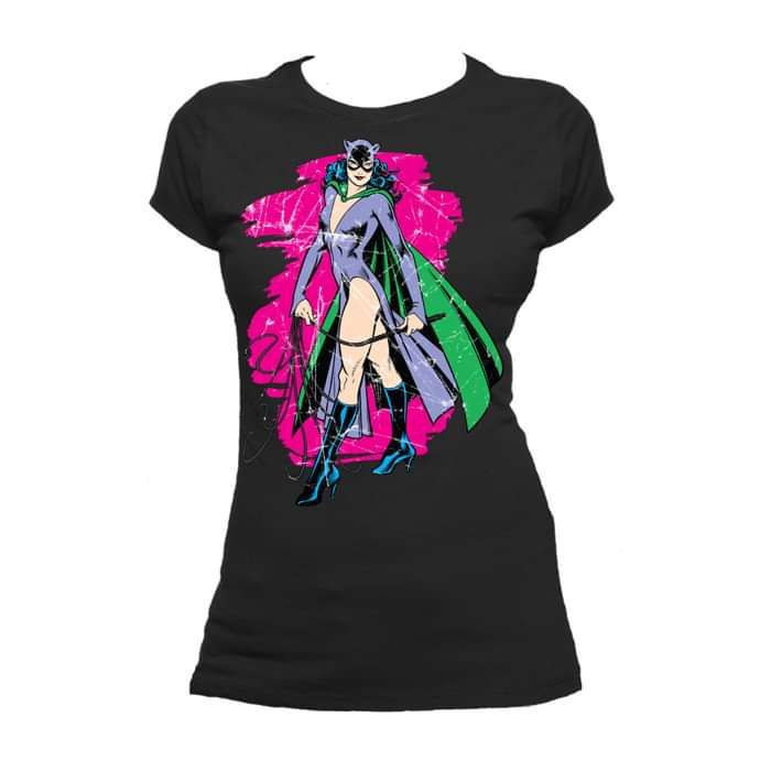 DC Comics Catwoman Character Spray Official Women's T-shirt (Black) - Urban Species