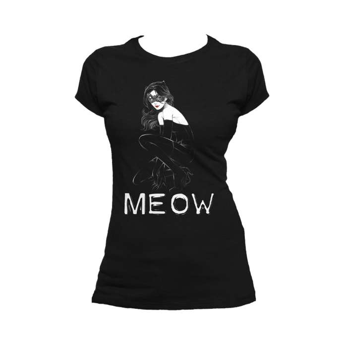 DC Comics Catwoman Text Meow 01 Official Women's T-Shirt (Black) - Urban Species