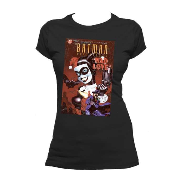 DC Comics Harley Quinn Cover Mad Love Official Women's T-shirt (Black) - Urban Species