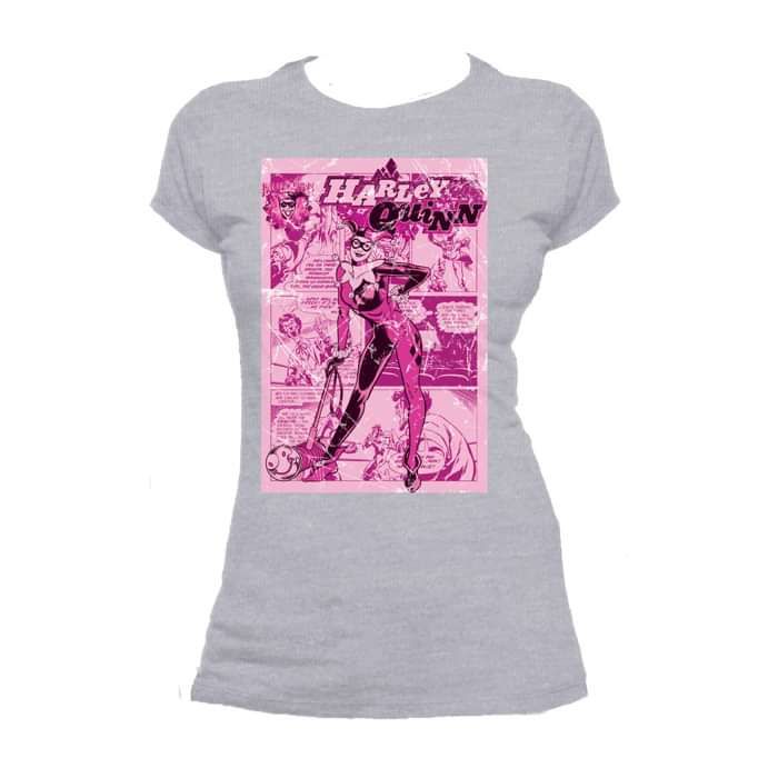 DC Comics Harley Quinn Cover Strip Official Women's T-shirt (Heather Grey) - Urban Species