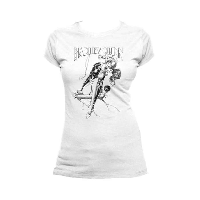DC Comics Harley Quinn Sketch Swing 01 Official Women's T-Shirt (White) - Urban Species