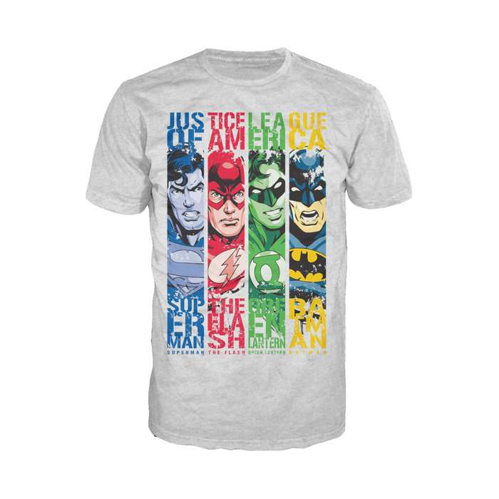 DC Comics Justice League Stripped Official Men's T-shirt (Heather Grey) - Urban Species