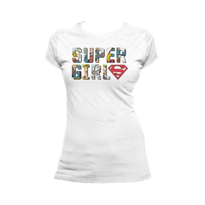 DC Comics Supergirl Logo Comic Strip Official Women's T-shirt (White) - Urban Species