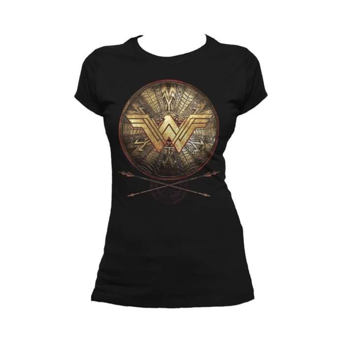 DC Comics Wonder Woman Logo 3D Shield Official Ladies' T-shirt (Black) - Urban Species