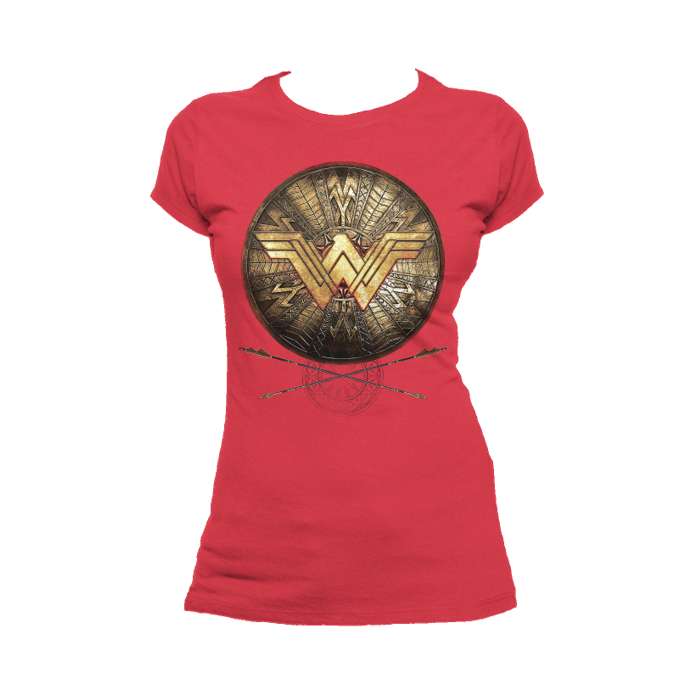 DC Comics Wonder Woman Logo 3D Shield Official Ladies' T-shirt (Red) - Urban Species