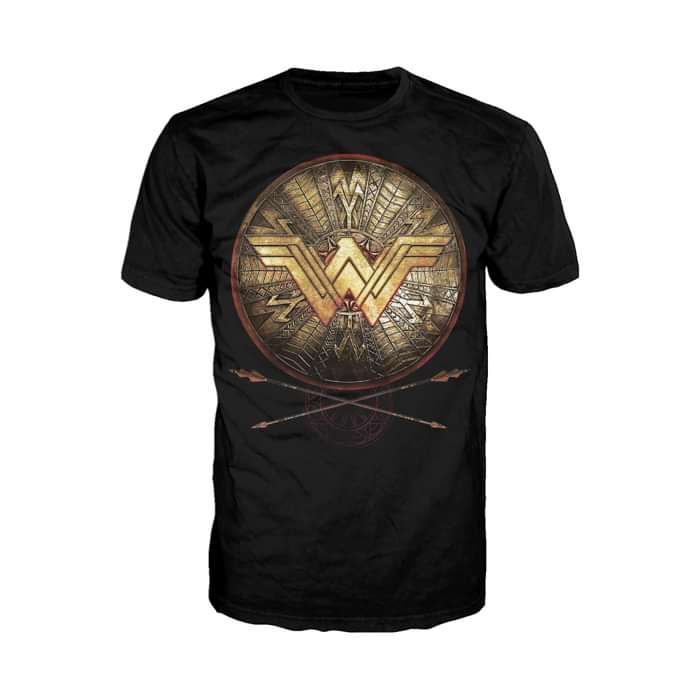 DC Comics Wonder Woman Logo 3D Shield Official Men's T-shirt (Black) - Urban Species
