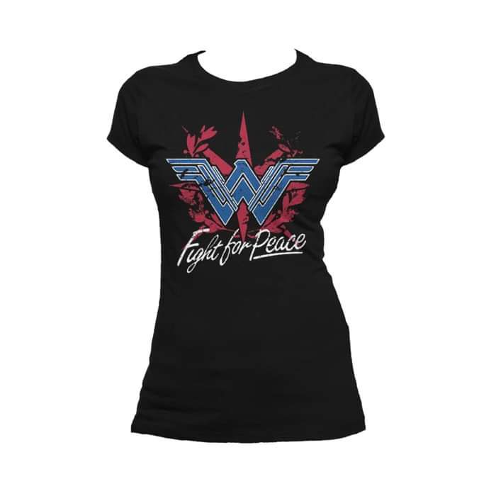 DC Comics Wonder Woman Logo Fight Peace Official Women's T-shirt Black - Urban Species
