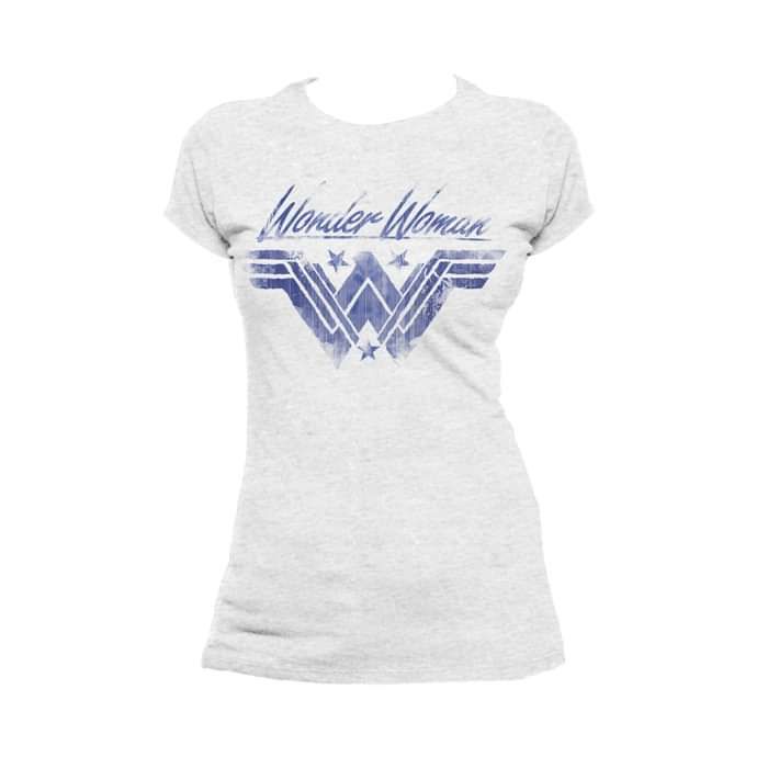 DC Comics Wonder Woman +Logo Watermark Official Women's T-shirt Heather Grey - Urban Species