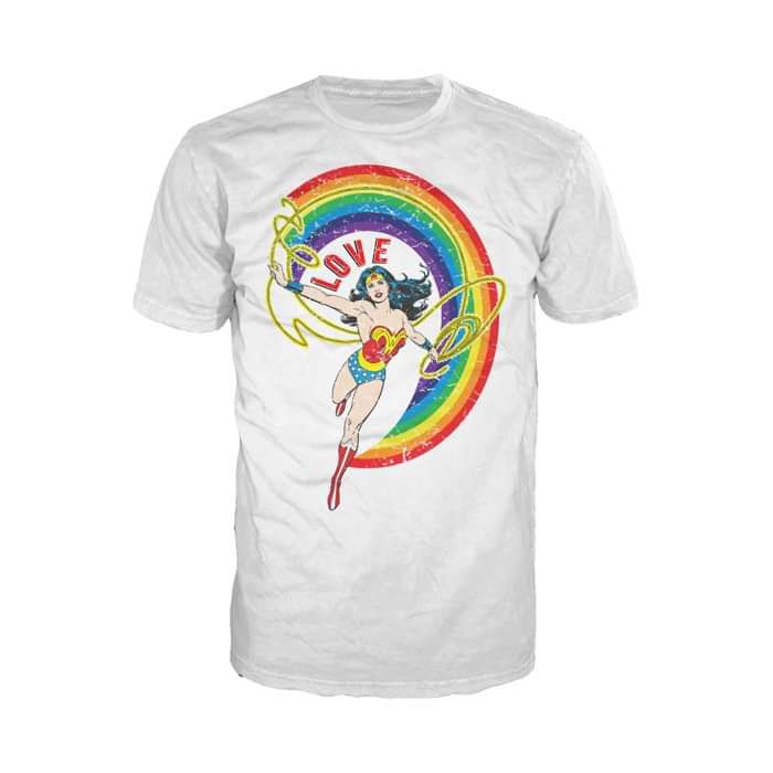 DC Comics Wonder Woman Rainbow Love Official Men's T-shirt (White) - Urban Species