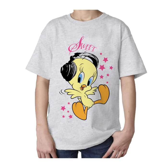 - Kid\'s Tweety Looney Urban T-Shirt Species (Heather Headphones Tunes Grey) Official