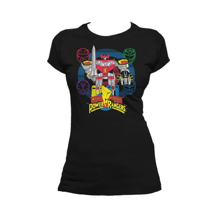 Power Rangers Logo Four Heads Megazord Official Women's T-shirt (Black) - Urban Species
