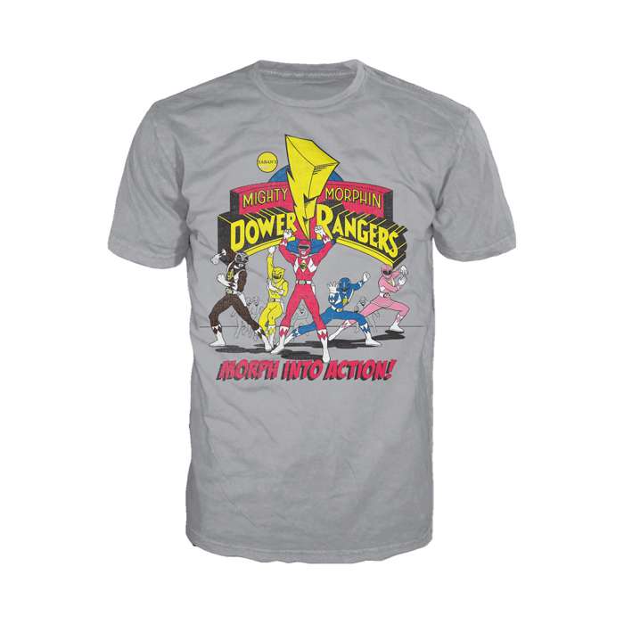 Power Rangers Logo Morph Into Action Official Men's T-shirt (Heather Grey) - Urban Species