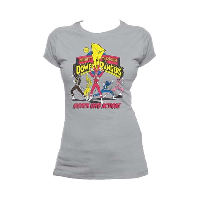 Power Rangers Logo Morph Into Action Official Women's T-shirt (Heather Grey) - Urban Species