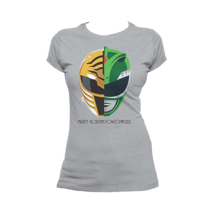 Power Rangers White-Green Ranger Face Off Official Women's T-shirt (Heather Grey) - Urban Species