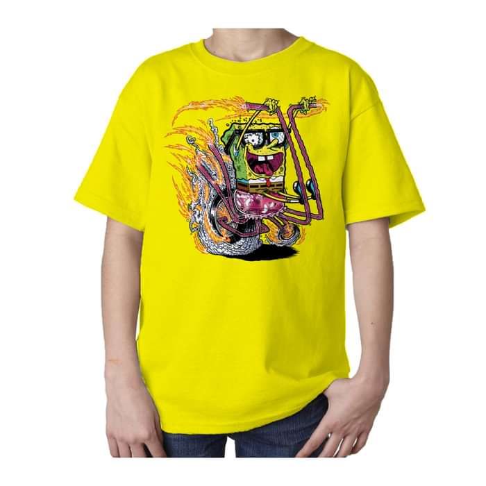 SpongeBob SquarePants Comic Bike Official Kid's T-Shirt (Yellow) - Urban Species