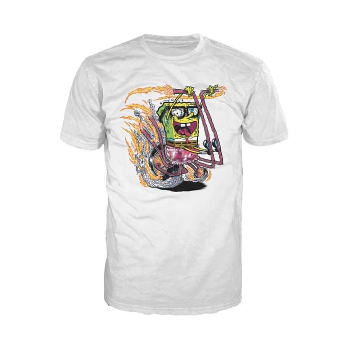 SpongeBob SquarePants Comic Bike Official Men's T-Shirt (White) - Urban Species