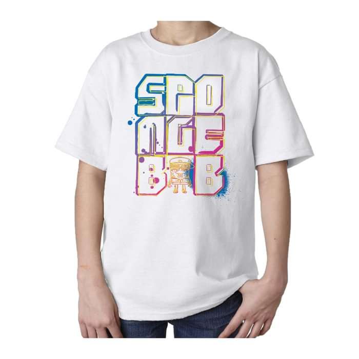SpongeBob SquarePants Stencil Official Kid's T-Shirt (White) - Urban Species