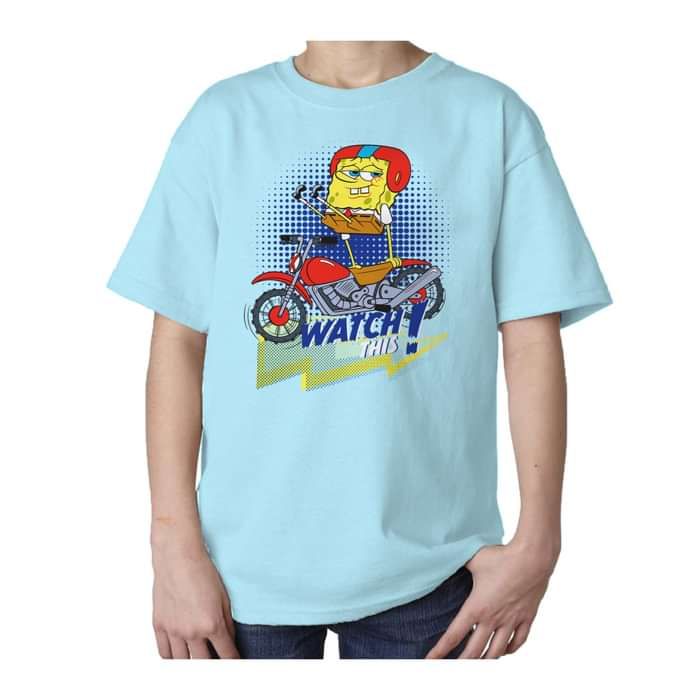 SpongeBob SquarePants Watch This Official Kid's T-Shirt (Sky Blue) - Urban Species