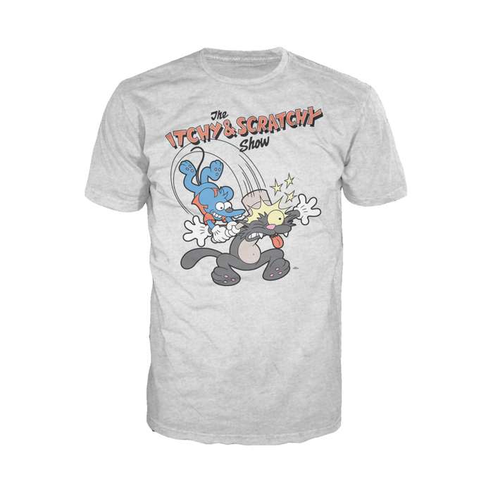 The Simpsons Itchy Scratchy Hammer Official Men's T-shirt (Heather Grey) - Urban Species
