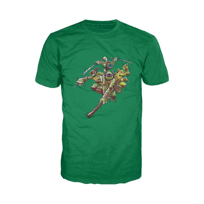 TMNT Group Attack Official Ninja Turtles Men's T-shirt (Green) - Urban Species