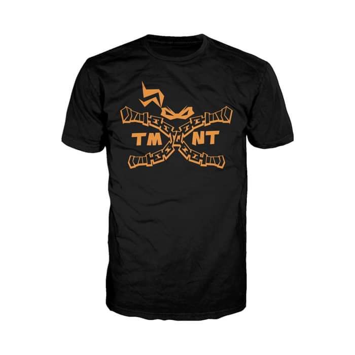 TMNT Mikey Nunchuck Logo Official Ninja Turtles Men's T-shirt (Black) - Urban Species