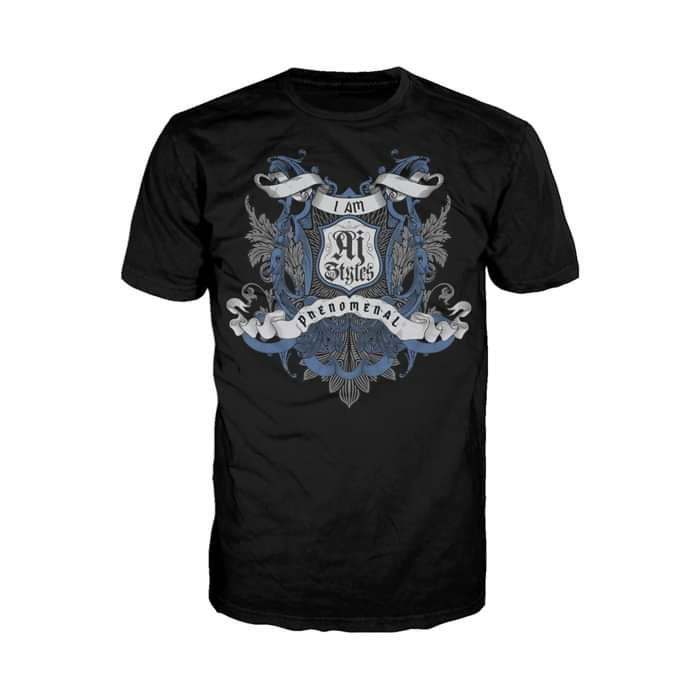 WWE AJ Styles Logo Badge Scroll Official Men's T-shirt Black - Urban Species