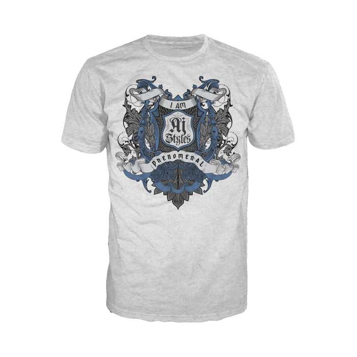 WWE AJ Styles Logo Badge Scroll Official Men's T-shirt Heather Grey - Urban Species
