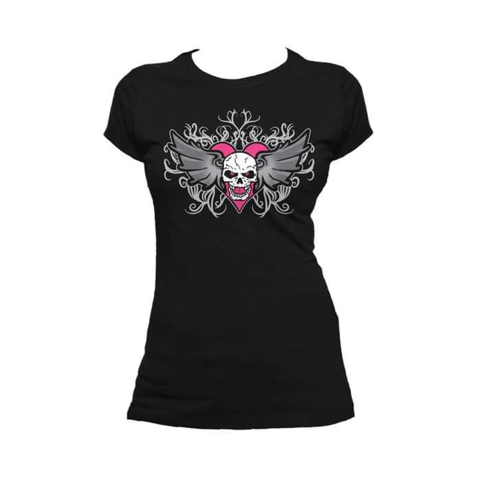 WWE Bret Hart Logo Winged Skull Tattoo Official Women's T-shirt (Black) - Urban Species